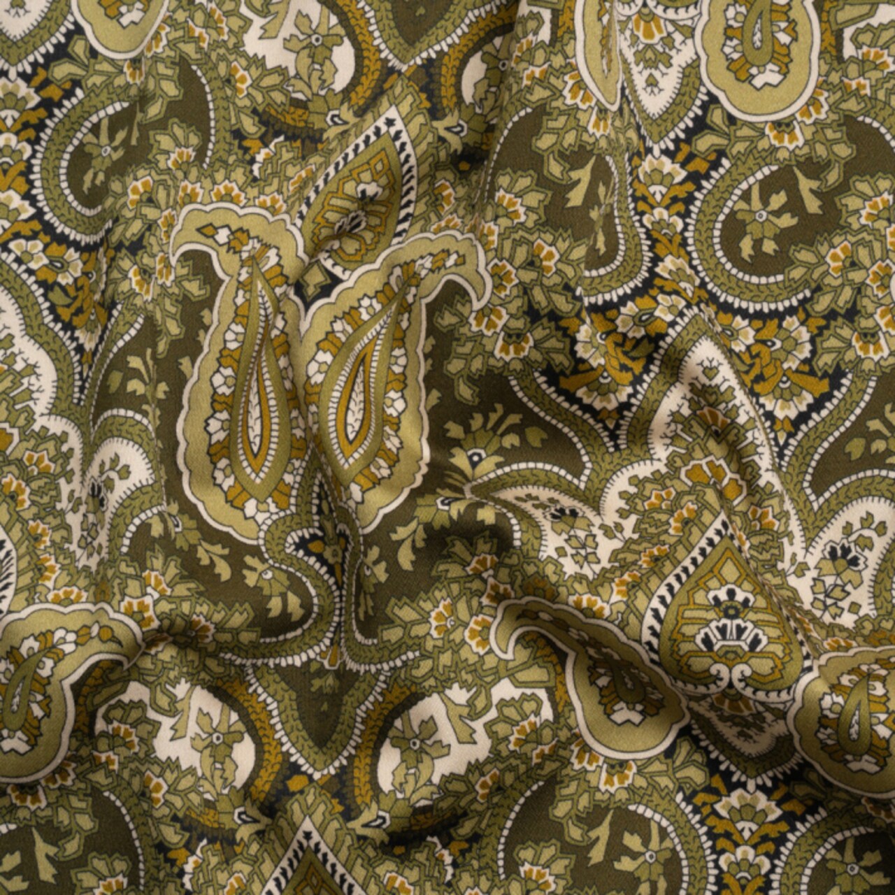 1 Yard Exclusive Olive Paisley Party Stretch Cotton Sateen Fabric